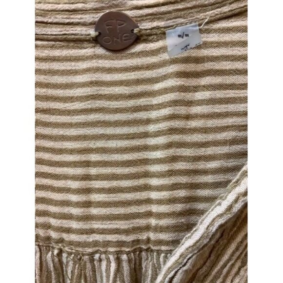 Free People FP One Tan Oversized Textured Striped Button-Down Shirt M/L - Picture 3 of 3
